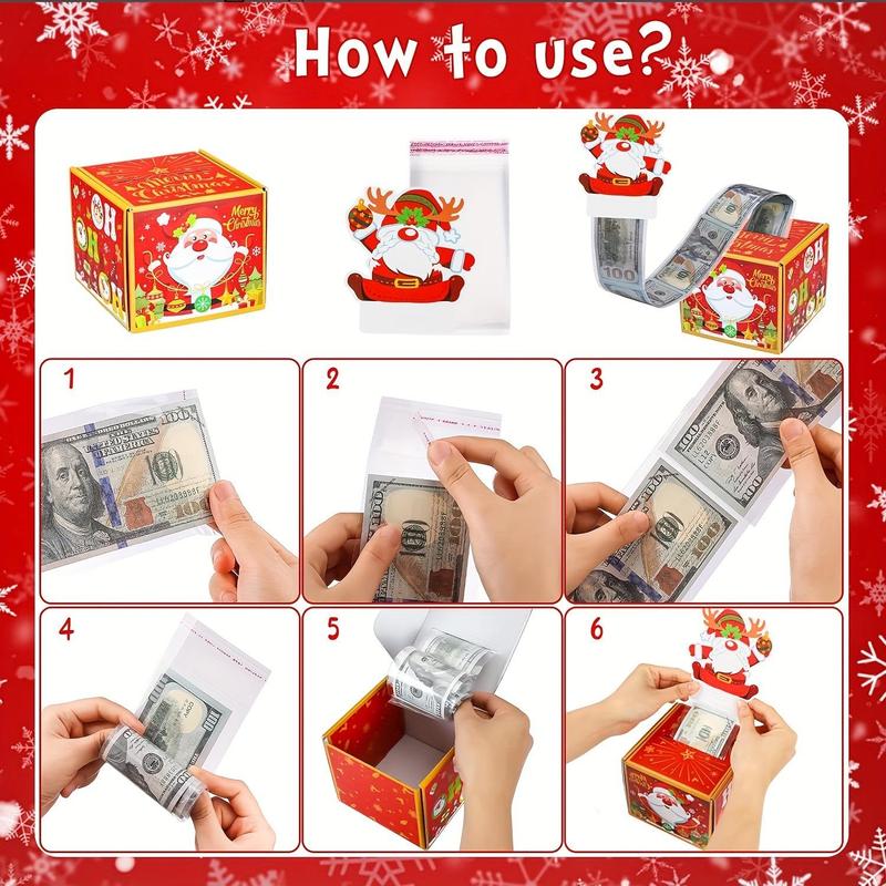 Christmas Money Box, 4 Counts Surprise Money Holder with 120 Transparent Bags, Suitable for Fun Ways To Give Cash As A Gift for Your Loved Ones