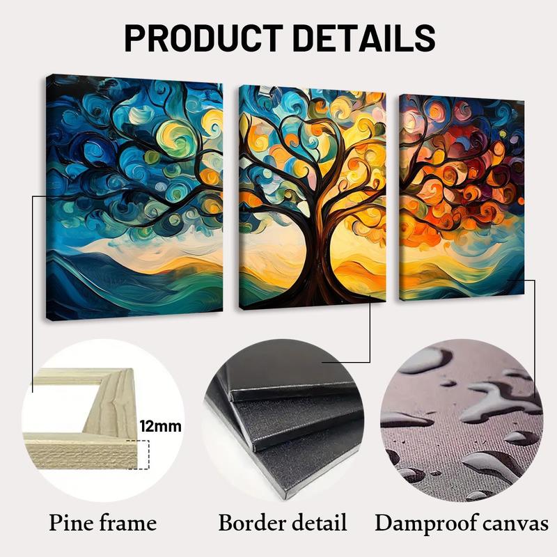 Abstract Tree Pattern Canvas Painting with Frame, 3 Counts set Modern Wall Art, Wall Decor for Home Living Room Bedroom Office