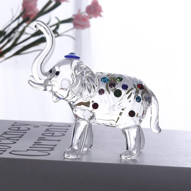 Crystal Elephant Statu Glass Elephant Figurines with Trunk Up Art Glass Animal Sculpture Collectible Figurines Lucky Feng Shui Home Decor Ornaments