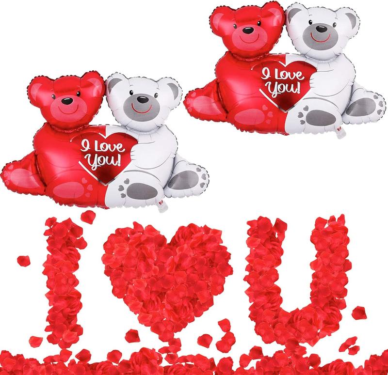 , Huge Teddy Bear Balloons Set - 40 Inch, Rose Petals for Romantic Night Pack of 2000 | I Love You Balloons | Valentines Balloons for Valentines Day Decorations | Happy Valentines Day Balloons