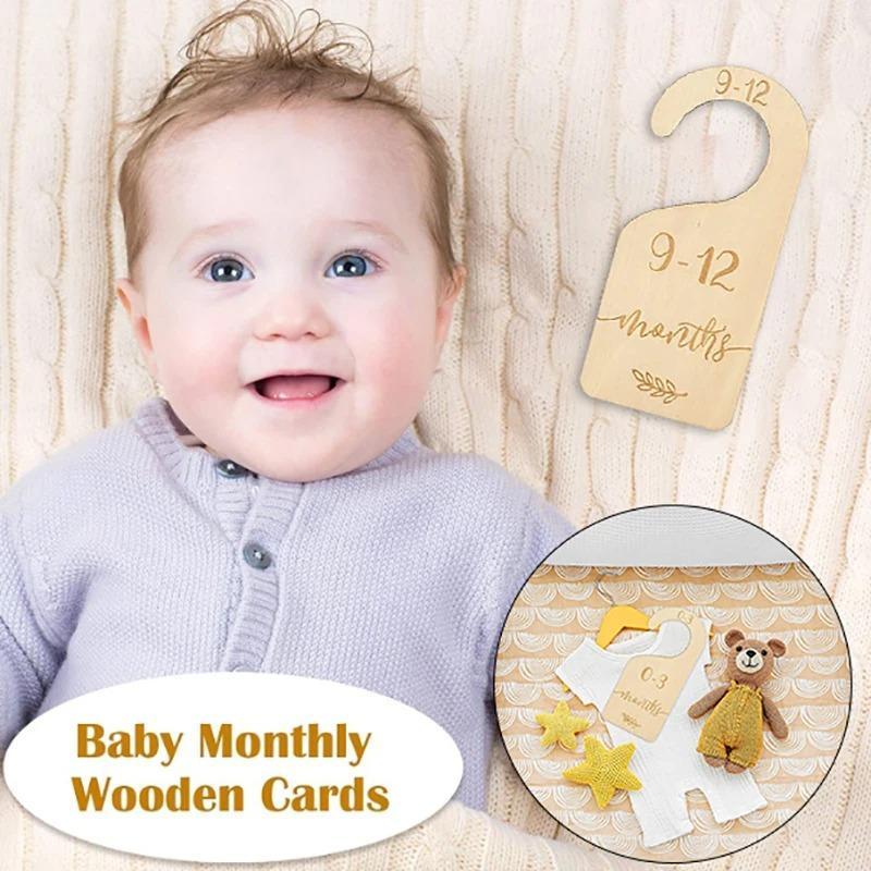 Wooden Baby Clothes Tag, 7 Counts set Baby Clothes Divider Label, Baby Clothes Organizer, Newborn Gift for 0-7 Years Old