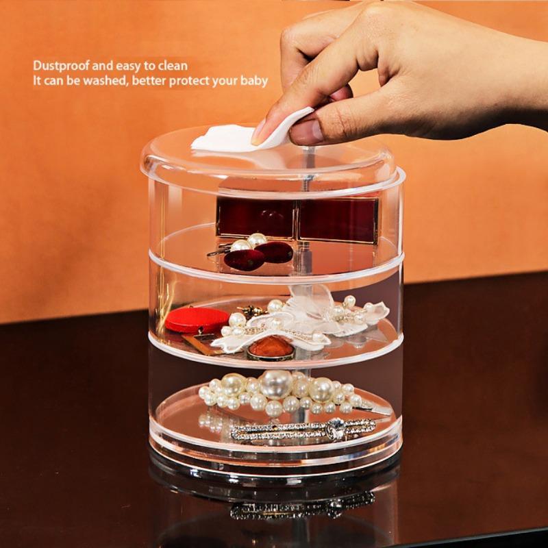 Jewelry Storage Box, 360° Rotatable Multi-layer Clear Organizer, Desktop Dustproof Storage Box for Earrings Necklace Bracelet