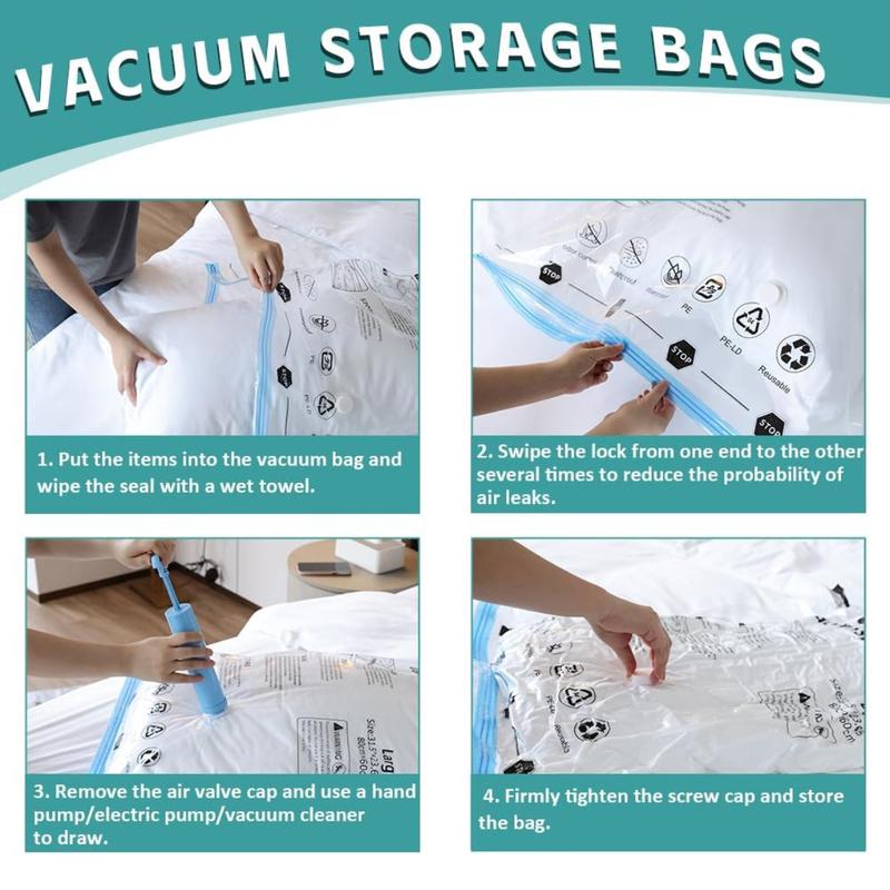 12 Pack Vacuum Storage Bags, Vacuum Seal Bags for Clothing, Comforters, Blankets, Space Saver Vacuum Storage Bags with Hand Pump. (3×Jumbo, 3×Large, 3×Medium, 3×Small)