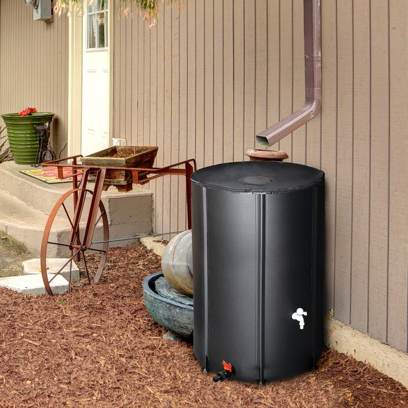 100 Gallon Portable Rain Barrel Water Tank - Collapsible Rainwater Collection System Storage Container - Rain Collector Barrel with Two Spigots and Overflow Kit - includes 100 Garden Labels