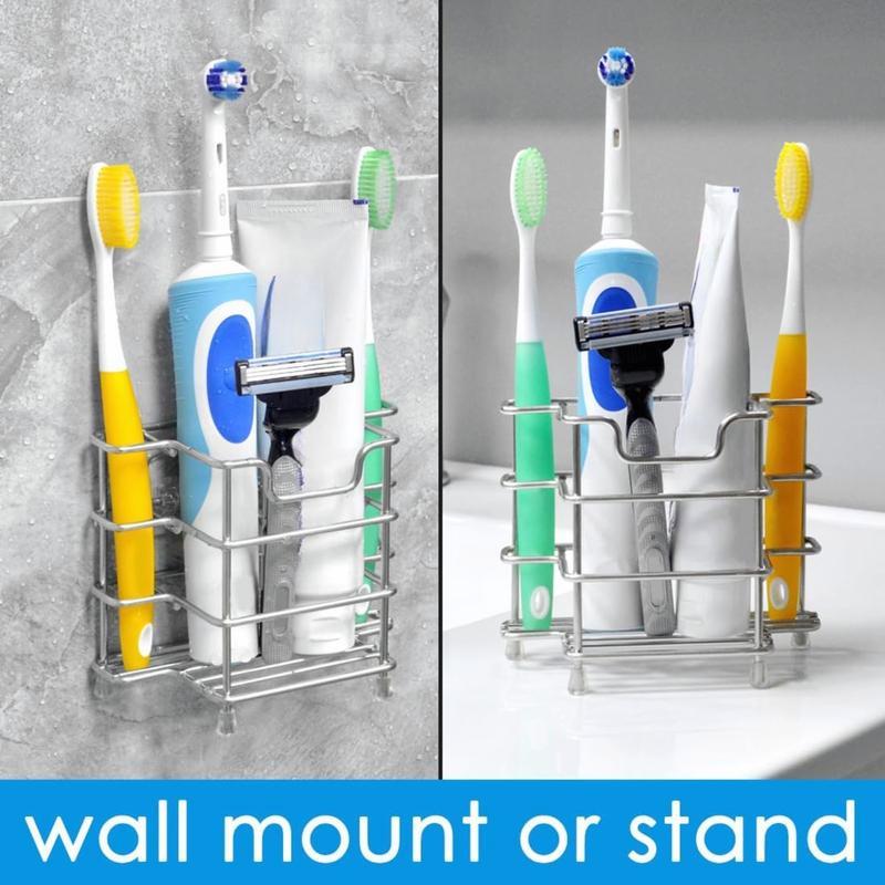 Stainless Steel 3 Slots Wallmount Countertop Toothbrush Holder - Self Adhesive for Shower