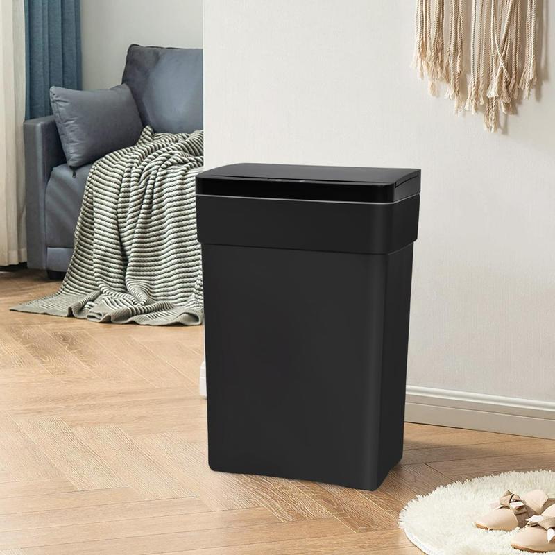 13 Gallon 50 L Trash Can with Lid Plastic Kitchen Trash Bin Automatic Touch Free Motion Sensor Trash Can  1 Black