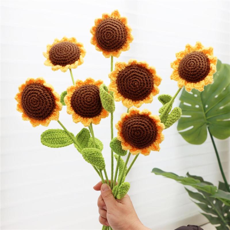 Sunflower Design Crochet Flower for Room Decor, 7 Counts set Bedroom Decor Artificial Flower without Vase, Handmade Crochet Flower, Home Decor Supplies, Girlfriend Gifts, Boyfriend Gift, Christmas Gift Ideas