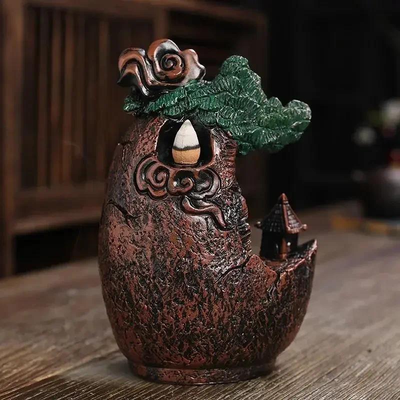 Resin Handicraft Back Flow Incense Burner, Creative Tree Design Incense Burner, Halloween Home Decor Ornament for Living Room Bedroom Office, Halloween Gift (Without Incense)