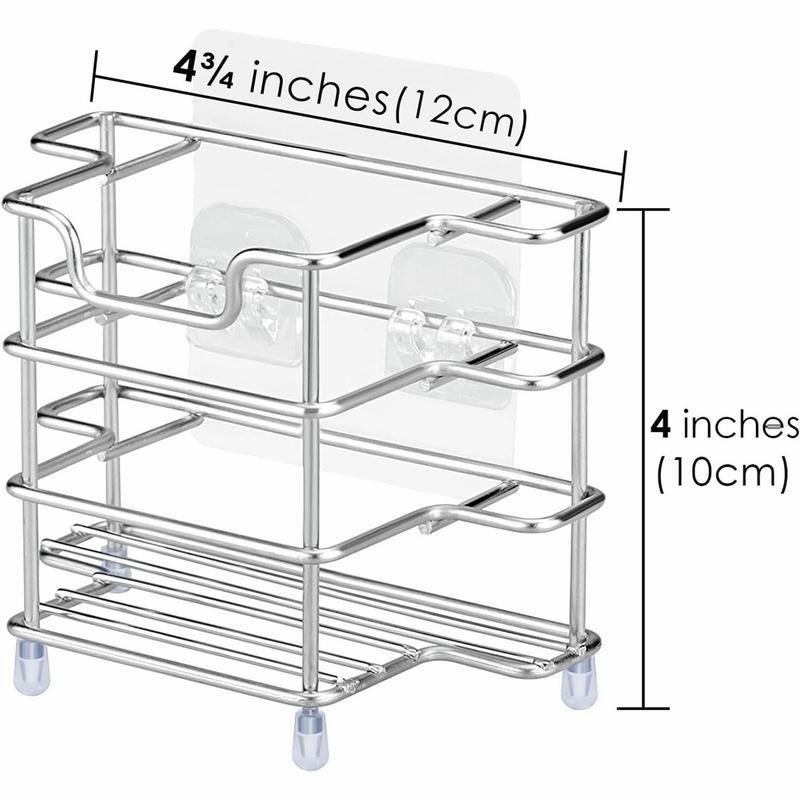 Stainless Steel 3 Slots Wallmount Countertop Toothbrush Holder - Self Adhesive for Shower