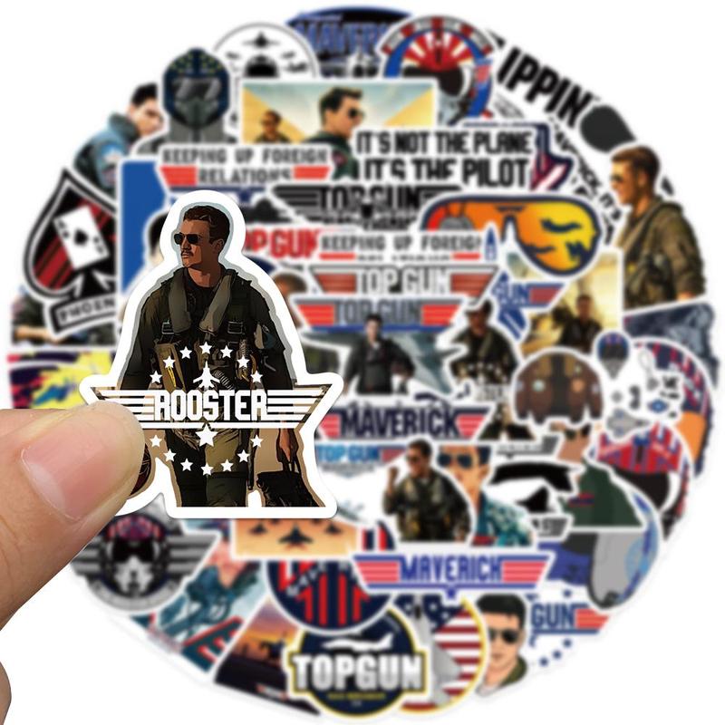 Top Gun Sticker, 50pcs set Top Gun Series Pattern Decorative Sticker, DIY Decals for Water Bottle, Laptop, Phone Case, Scrapbooking, Journal Making