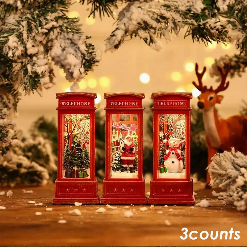 Christmas Themed Phone Booth Decoration, 3 Counts set LED Light Phone Booth Ornament, Decorative Light for Home Party Festival, Battery Included