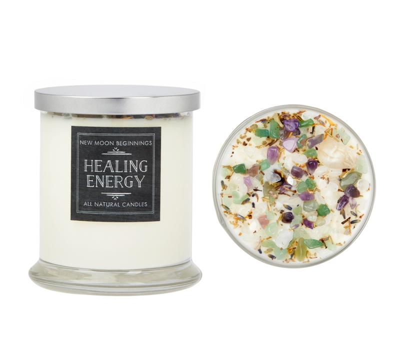 Healing Energy Candle - Negative Energy Cleansing - Soy Aromatherapy Candle - Handmade Candle with Crystals & Herbs - Energy Healing Candle