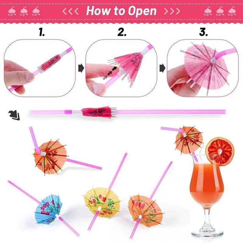 Disposable Umbrella Design Drinking Straws without Cup, 50pcs Colorful Umbrella Straws, Party Decoration Supplies for Home Party