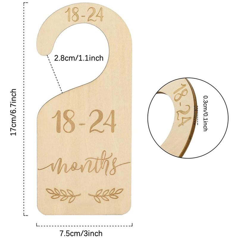 Wooden Baby Clothes Tag, 7 Counts set Baby Clothes Divider Label, Baby Clothes Organizer, Newborn Gift for 0-7 Years Old