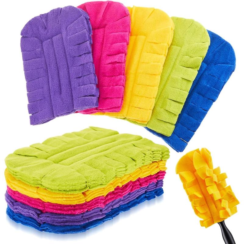 12 Pcs Duster Refill Fleece Refills Hand Dusters Cleaning Reusable Duster Pads Washable Dusters for Cleaning Ceiling Fan Hardwoods Window Kitchen Floor, Rainbow Colors (Dark Color)