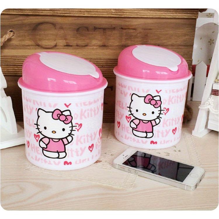 Tech Comforts  Sanrio Hello Kitty Quiet-Close Trash Can - Cylindrical, Press-Top Wastebasket For Desk Storage, Durable Abs Material, Pink