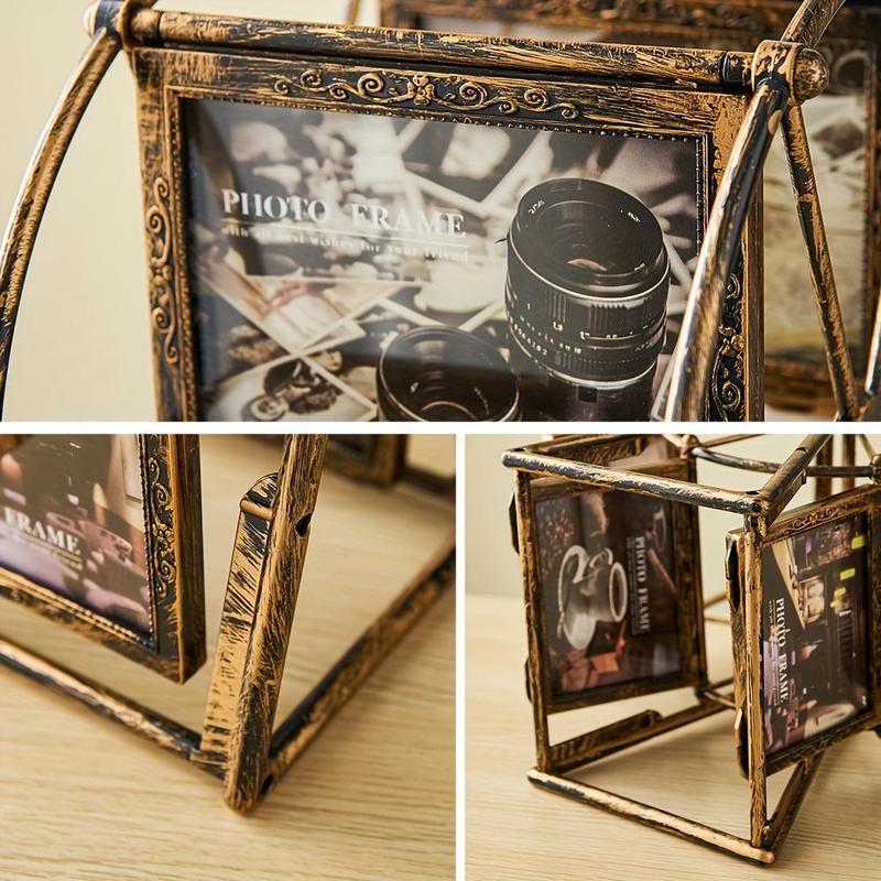 Vintage Rotating Wheel Picture Frame, 1 Count Photo Display Frame, Photo Organizer for Home Office Dormitory School Decor