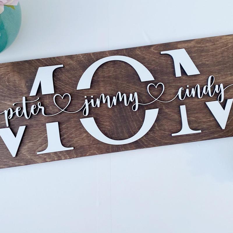 3D Personalized Mom Sign with Children Name| Personalized Mother's Day Gift for Wife and Mom| Personalized Holiday Gift Sign for Mom Decor Wood Vinyl Wooden