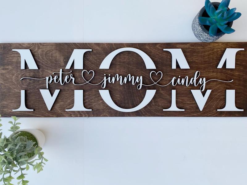 3D Personalized Mom Sign with Children Name| Personalized Mother's Day Gift for Wife and Mom| Personalized Holiday Gift Sign for Mom Decor Wood Vinyl Wooden