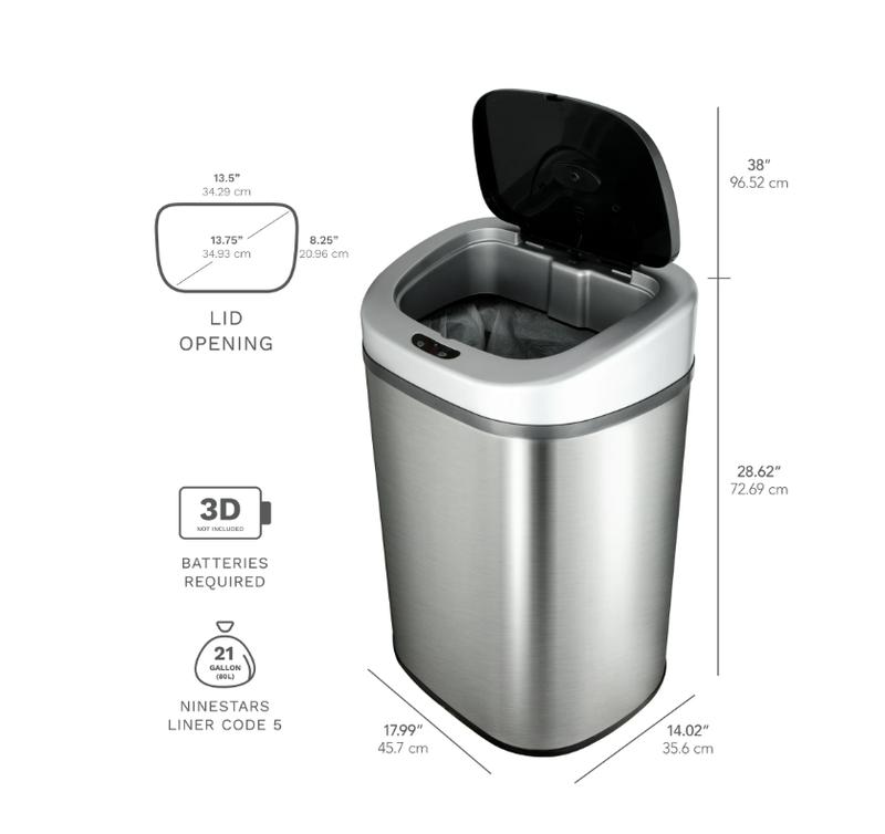 Nine Stars 21.1 Gallon Trash Can, Motion Sensor Touchless Kitchen Trash Can, Stainless Steel