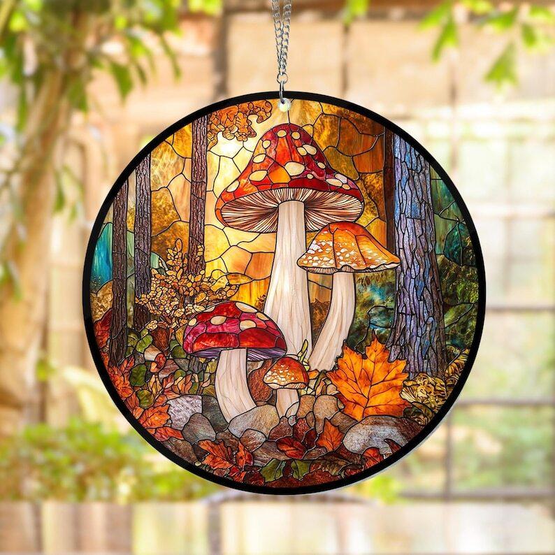 Mushroom Suncatcher, Mushroom window hangings for garden, House Decoration, Mushroom Decor, Mushroom Lover Gift, Housewarming