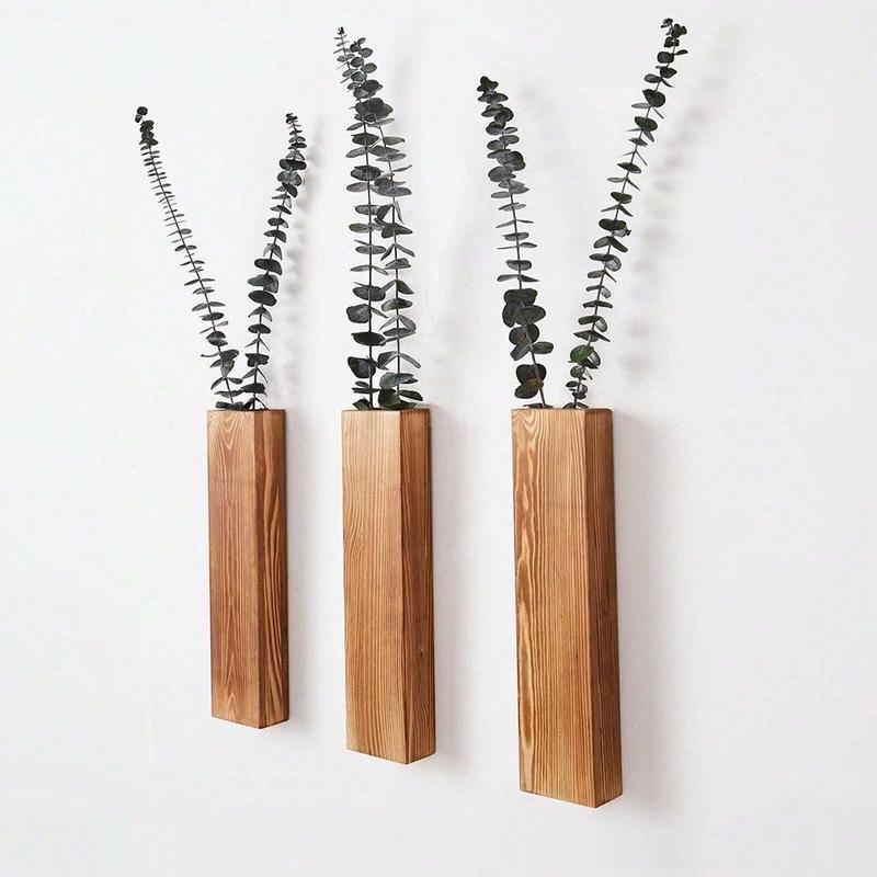 Wooden Wall Hanging Vase, 1 Count Modern Simple Wall Mounted Plant Box, Wall Decor for Home Living Room Bedroom Kitchen Office