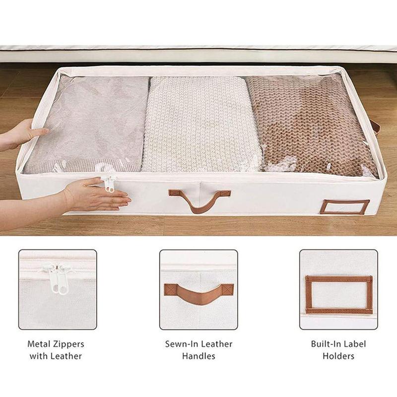 Foldable Under Bed Storage Bag, 1 2 3 Counts Blanket Clothes Quilt Storage Bag with Clear Window & 4 Handles, Bedroom Storage Organizer