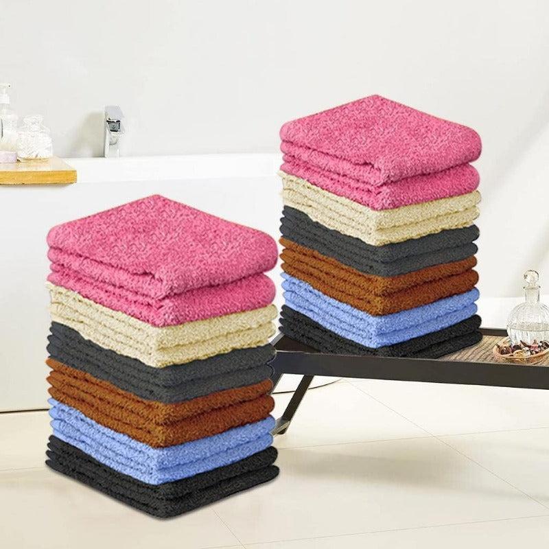 Cotton - Wash Cloth Set - Pack of 24, Flannel Face Cloths, Highly Absorbent and Soft Feel Fingertip Towels (Multi Color, 12x12 Pack of 24)