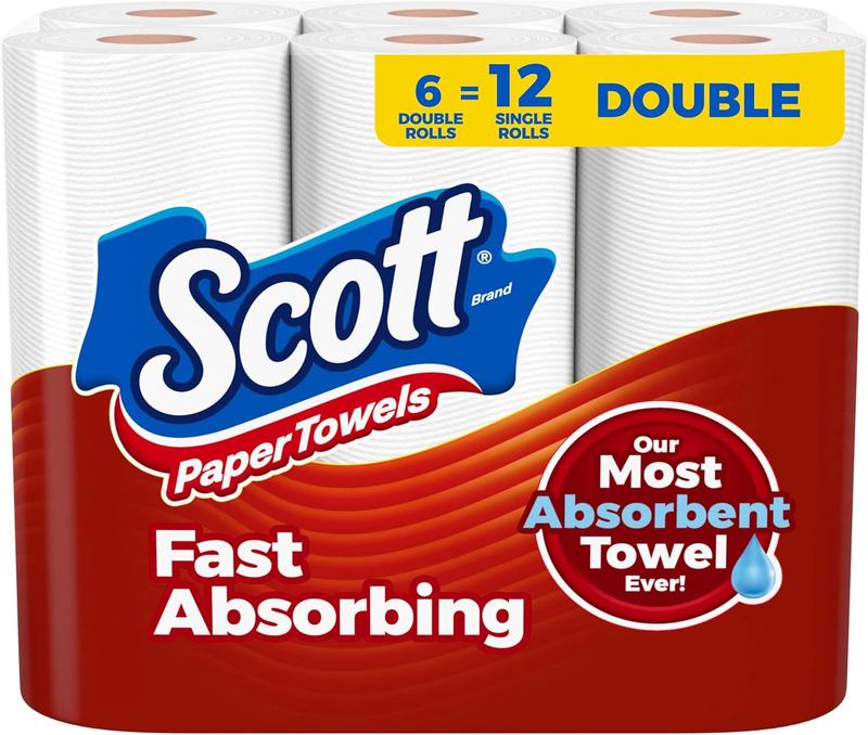 Scott Paper Towels, Choose-A-Sheet, 6 Double Rolls = 12 Regular Rolls (100 Sheets Per Roll)