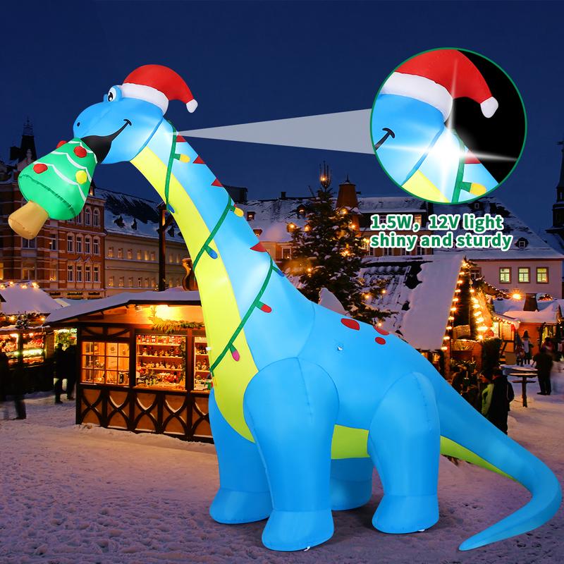 Christmas Dinosaur Eat Christmas Tree 10FT Inflatables Outdoor Decorations with LEDs