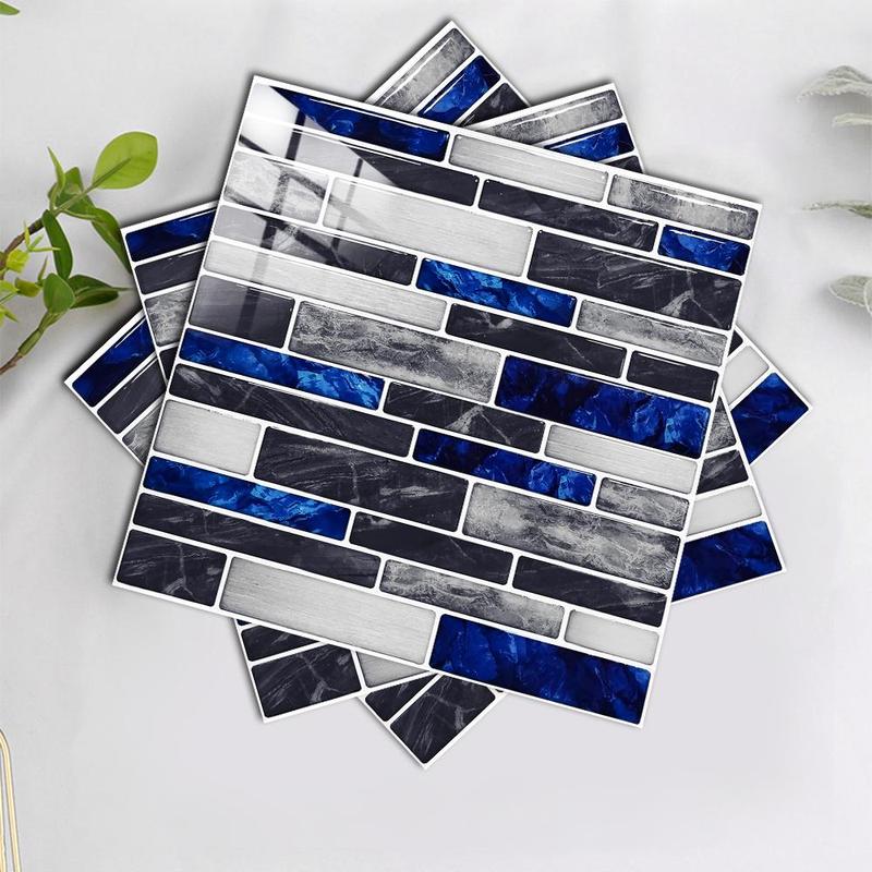 Tiles Pattern Self-adhesive Removable Wall Sticker, 10pcs set Decorative Wall Decal, Wall Decor For Home Kitchen & Bathroom