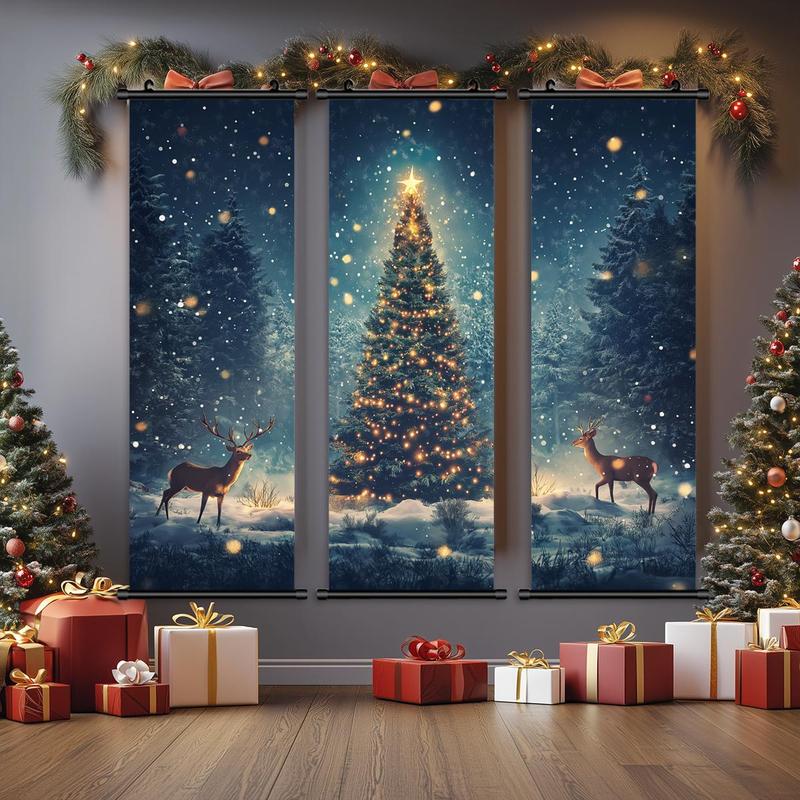 Christmas Themed Wall Hanging Banner, 3 Counts set Modern Art Poster, Wall Art Decor for Home Living Room Bedroom Office School