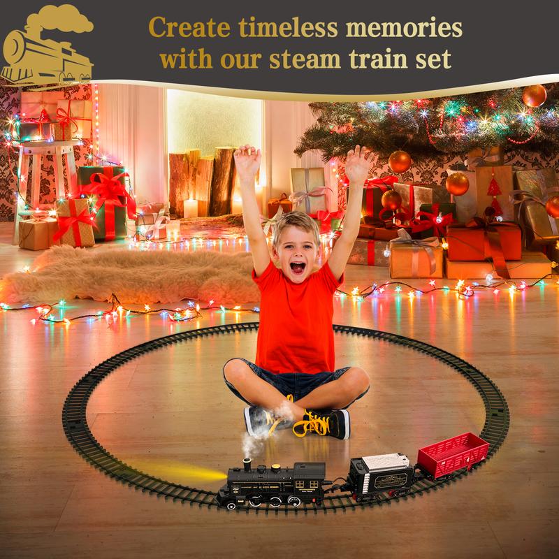 Christmas Happiness Train Set - Hanging Train Toys with Smoke Light & Sound for Boys Girls,Train Set Around Under The Christmas Tree with Steam,Carriages Tracks for 3-12 Years Old Kids Decoration Gift