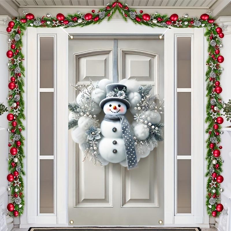 1pc Snowman Wreath Door Curtain, Polyester Holiday Christmas Wall Decor, Indoor Outdoor Use, 35.5x70.4 Inch, No Power Required, Holiday Home and Kitchen Party Supplies, Christmas Novelty Gift