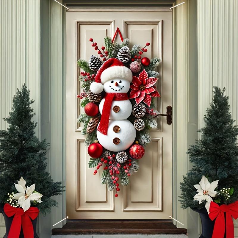 1pc Snowman Wreath Door Curtain, Polyester Holiday Christmas Wall Decor, Indoor Outdoor Use, 35.5x70.4 Inch, No Power Required, Holiday Home and Kitchen Party Supplies, Christmas Novelty Gift