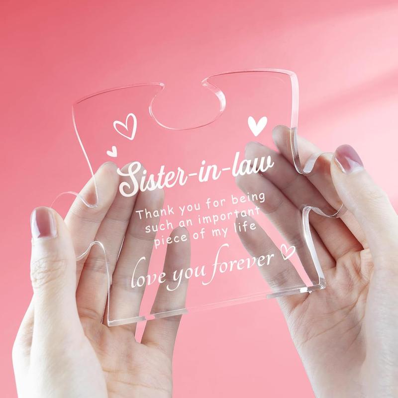 Sister in Law Birthday Gifts - 4.9 x 3.7 inch Engraved Acrylic Block, Sister in Law Gifts, Unique Mothers Day Wedding for Sister in Law, Best Sister in Law Gifts Ideas