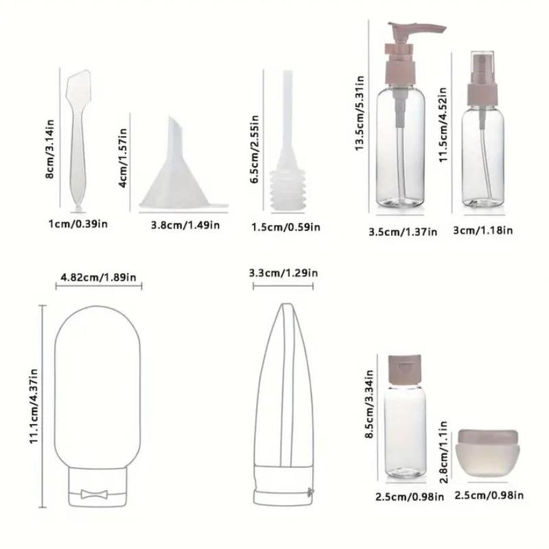 Portable Travel Bottle Set with Storage Bag, 11pcs set Including 8 Refillable Empty Bottles & 3 Accessories, Leak Proof Mini Bottles for Skincare, Christmas Gift