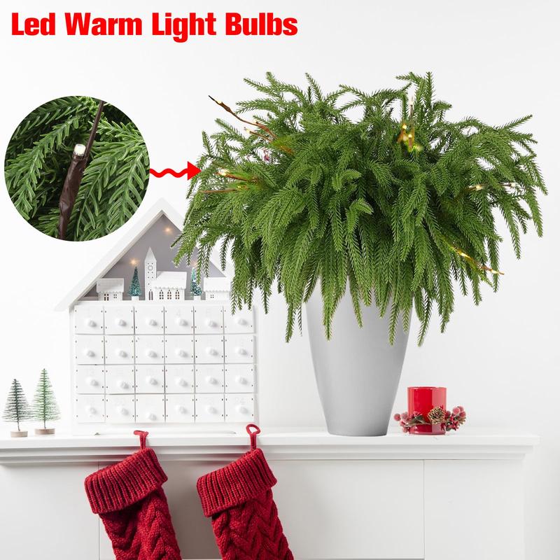 18'' LED Norfolk Pine Stems – Realistic Faux Christmas Greenery for Wreaths, Garlands & DIY Holiday Decor