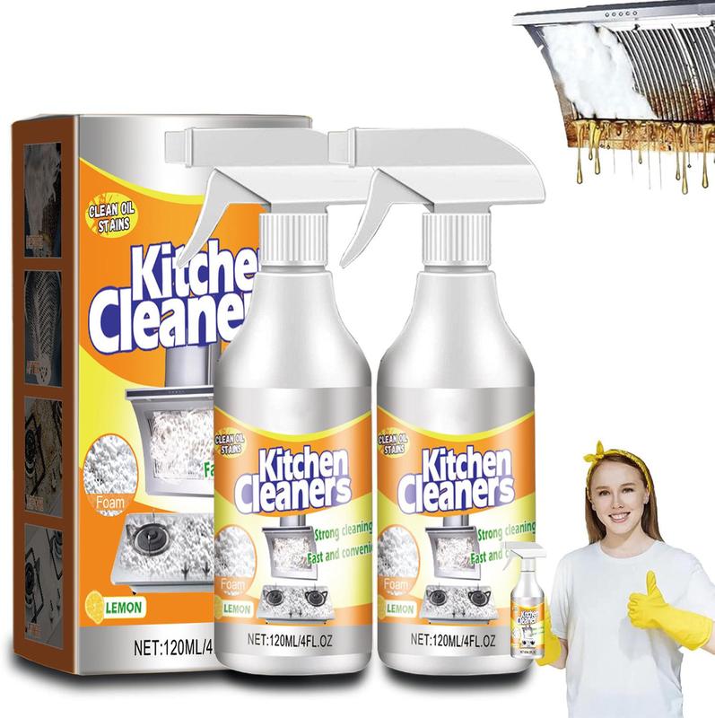 2Pcs Kitchen Heavy Oil Cleaning, Agent Antibacterial All Purpose Cleaning Spray for Kitchens, Countertops, Ovens, and AppliancesHousehold Range hood cleaner to remove heavy grease net kitchen cleaner powerful chemical degreaser descaling