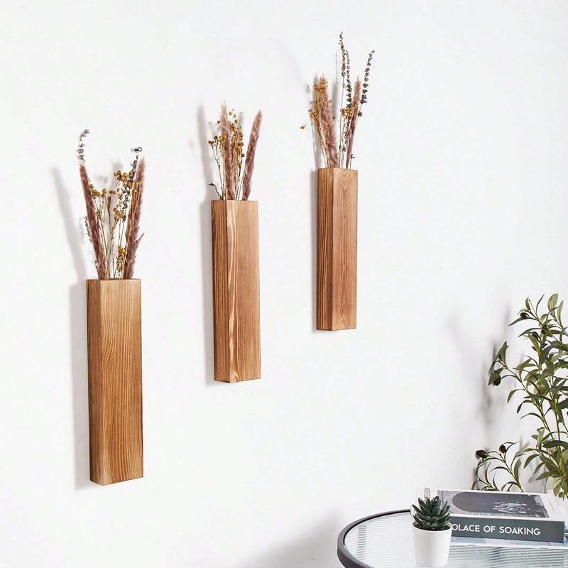 Wooden Wall Hanging Vase, 1 Count Modern Simple Wall Mounted Plant Box, Wall Decor for Home Living Room Bedroom Kitchen Office