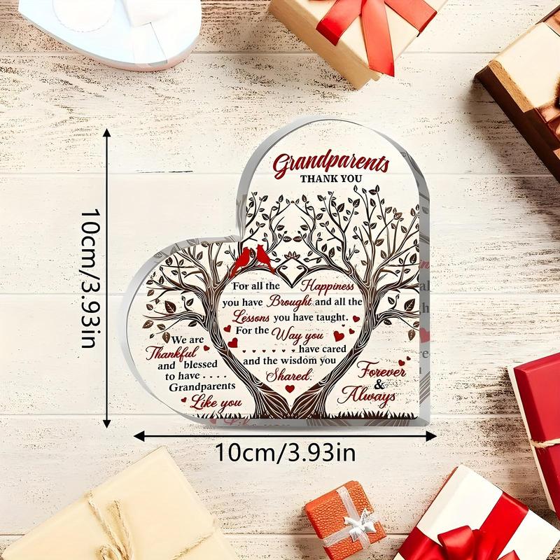 Grandparents Thank You Gift Plaques, Heart Shaped Meaningful Warm Acrylic Plaque, Desktop Acrylic Ornament for Home Dormitory Office Dormitory