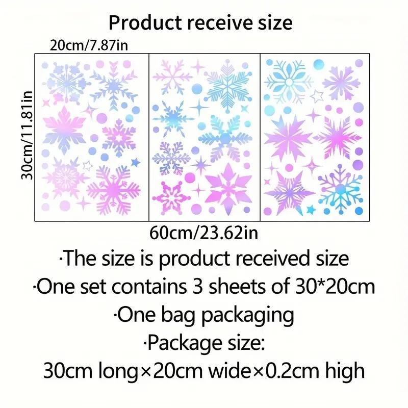 Snowflake Pattern Luminous Window Sticker, 3 Sheets set Self Adhesive Removable Window Decal, Christmas Decorative Sticker for Home Party Festival