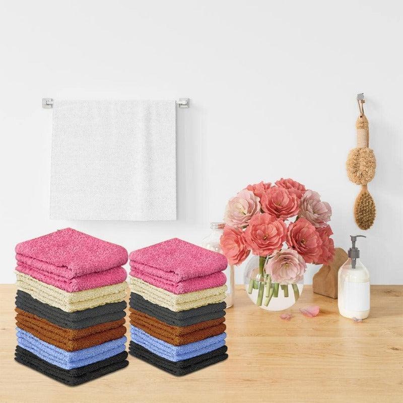 Cotton - Wash Cloth Set - Pack of 24, Flannel Face Cloths, Highly Absorbent and Soft Feel Fingertip Towels (Multi Color, 12x12 Pack of 24)