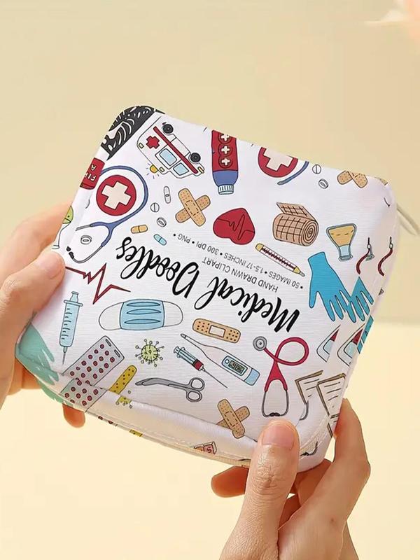 Medical Tool Pattern Portable Sanitary Napkin Storage Bag, Lightweight Tissue Bag for Women's Products, Travel Cosmetics Storage Bag