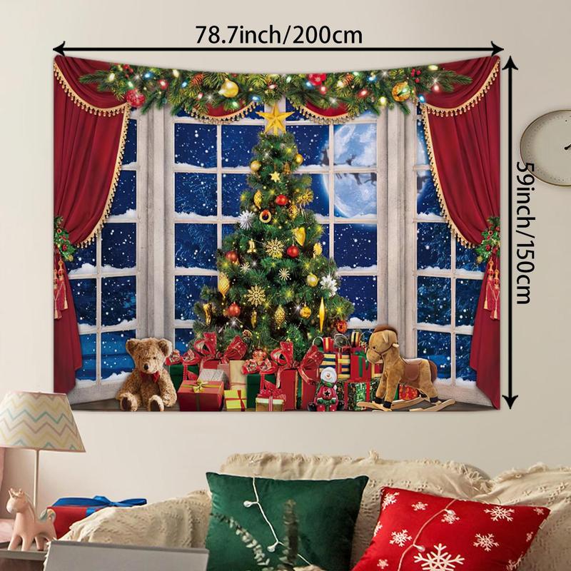 Christmas Themed Tapestry, 1 Count 3D Effect Window Background Tapestry, Festive Decoration Tapestry for Home Living Room Bedroom