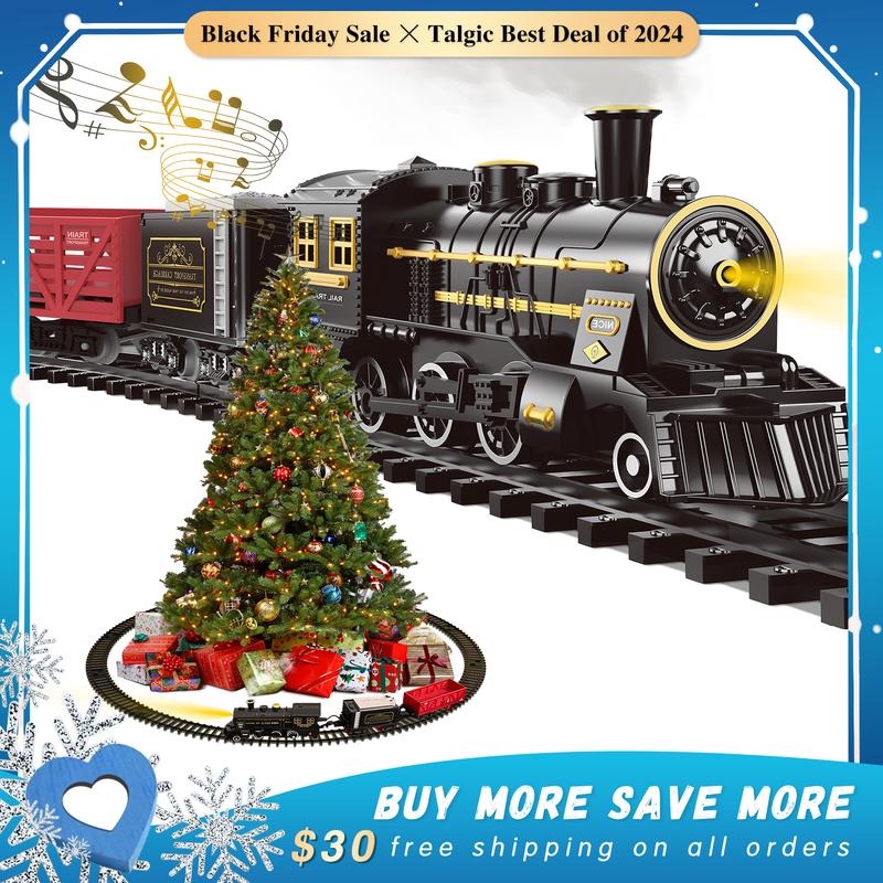 Christmas Happiness Train Set - Hanging Train Toys with Smoke Light & Sound for Boys Girls,Train Set Around Under The Christmas Tree with Steam,Carriages Tracks for 3-12 Years Old Kids Decoration Gift