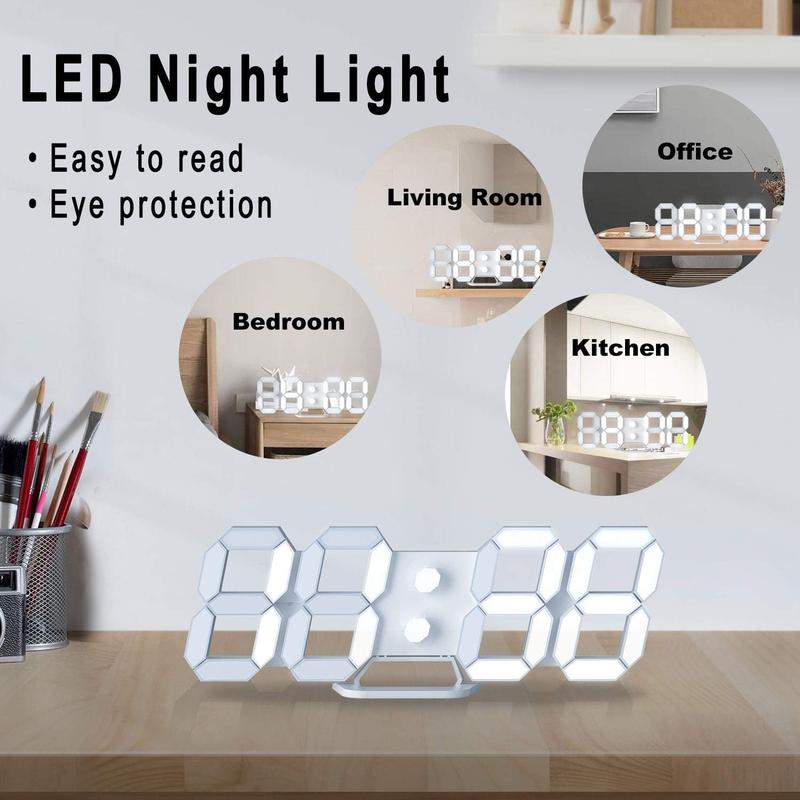 LED Digital Wall Clock Desk Alarm Clock with Remote Control for Kitchen Bedroom Office, Fashion 9.7