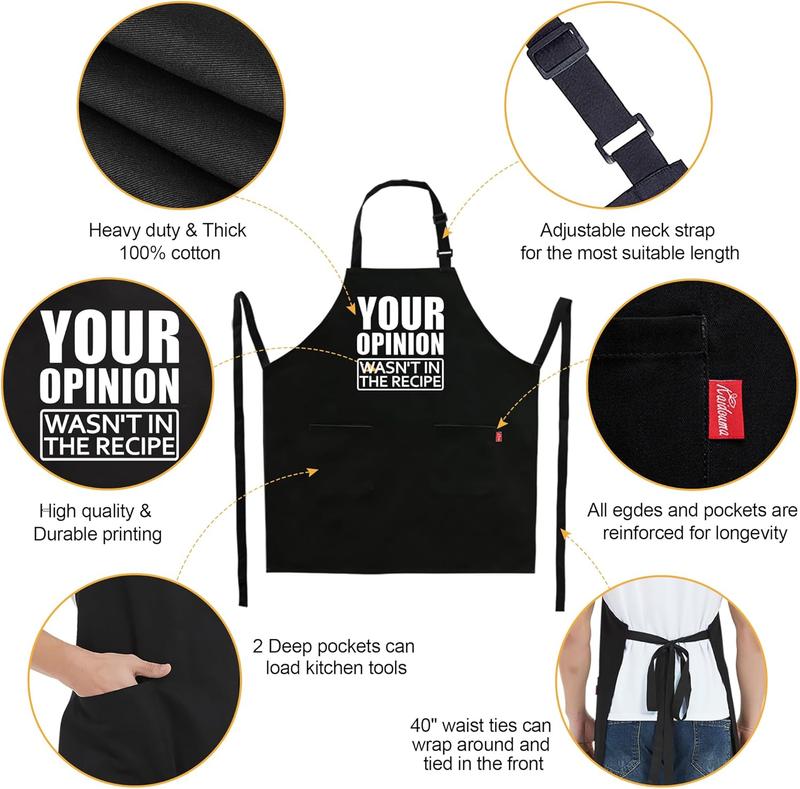 Grill Aprons for Men Funny - Your Opinion Wasnt in the Recipe - Mens Kitchen Chef Cooking Grilling BBQ Apron with 2 Pockets - Birthday Fathers Day Christmas Gifts for Dad, Husband