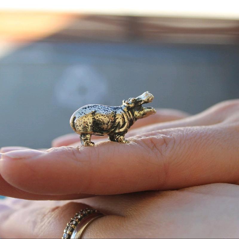 Hippopotamus Miniature Brass Figurine Decor Ornaments