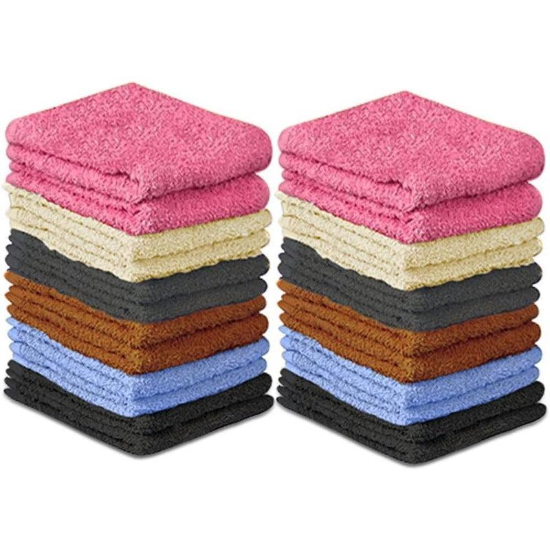 Cotton - Wash Cloth Set - Pack of 24, Flannel Face Cloths, Highly Absorbent and Soft Feel Fingertip Towels (Multi Color, 12x12 Pack of 24)